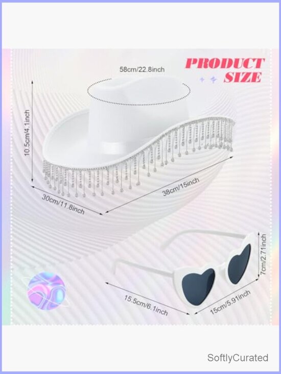 14 Pc Bridal Cowgirl Party Set Hats Sunglasses Feather Rhinestone Bachelorette main image 6